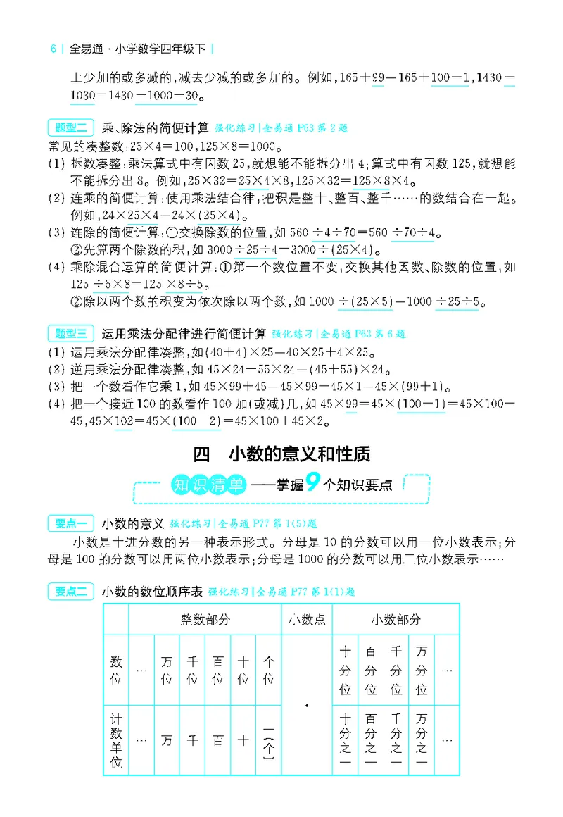 《全易通小学数学四年级下人教版知识清单_小学1-6年级全科全套_1-6年级全科下册_四年级_四年级下数学_数学四下人教版》第6页预览