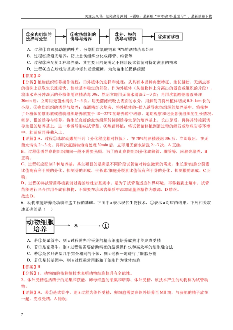 《专题24细胞工程与胚胎工程（解析版）_06-生物-高考总复习_专项复习_2024年_2024年高考生物经典小题必刷_资料》第7页预览