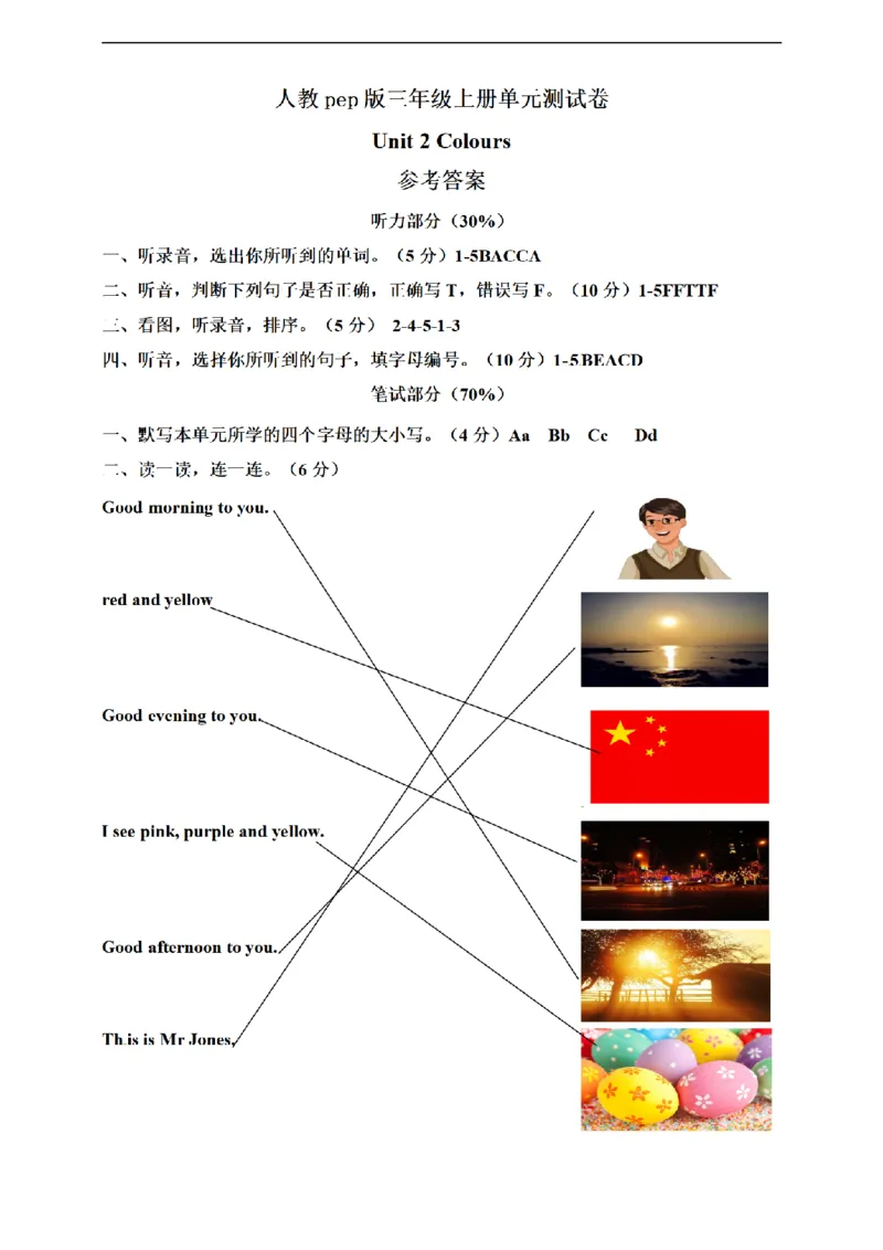 《（参考答案）人教pep版三年级上册Unit2Colours单元测试卷_小学1-6年级全科全套_1-6年级全科上册_三年级_英语_A三年级英语（人教PEP）_人教PEP英语三上单元测试》第1页预览