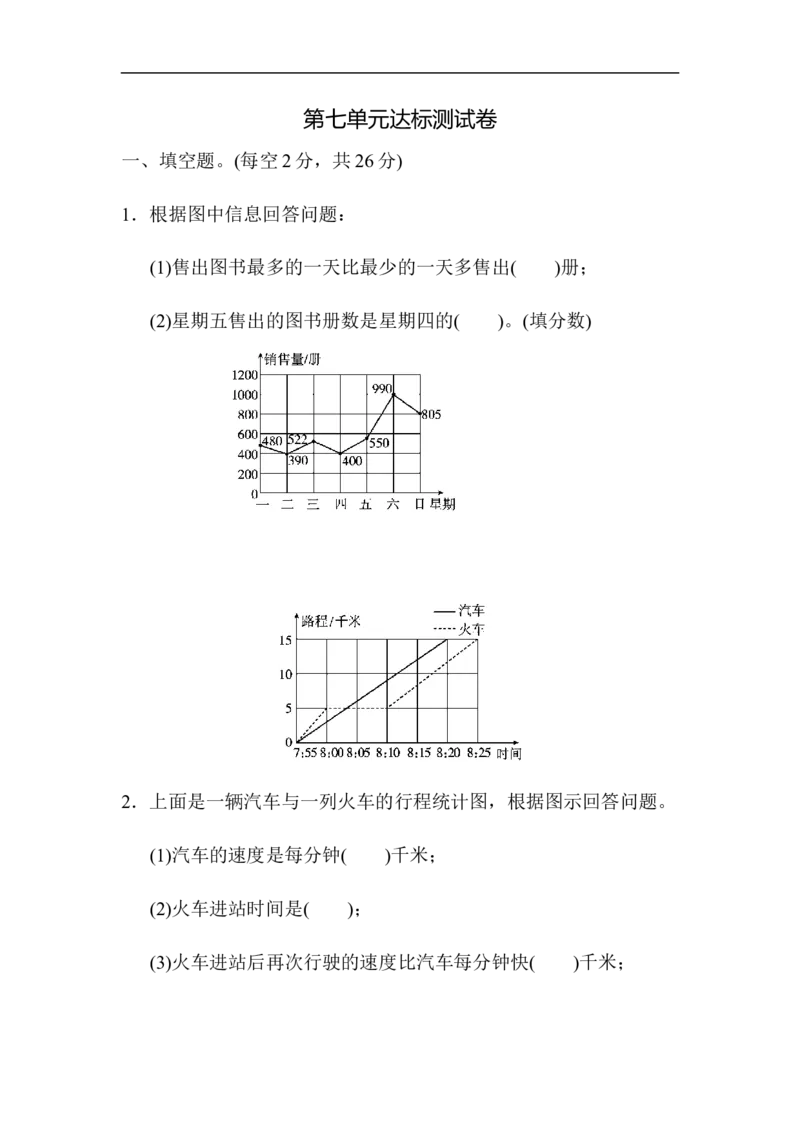 《第七单元达标测试卷_小学1-6年级全科全套_1-6年级全科下册_五年级_五年级下数学_数学人教版试卷(1)_5下小学人教版数学习题试卷_单元测试卷(40份)_第7单元折线统计图》第1页预览