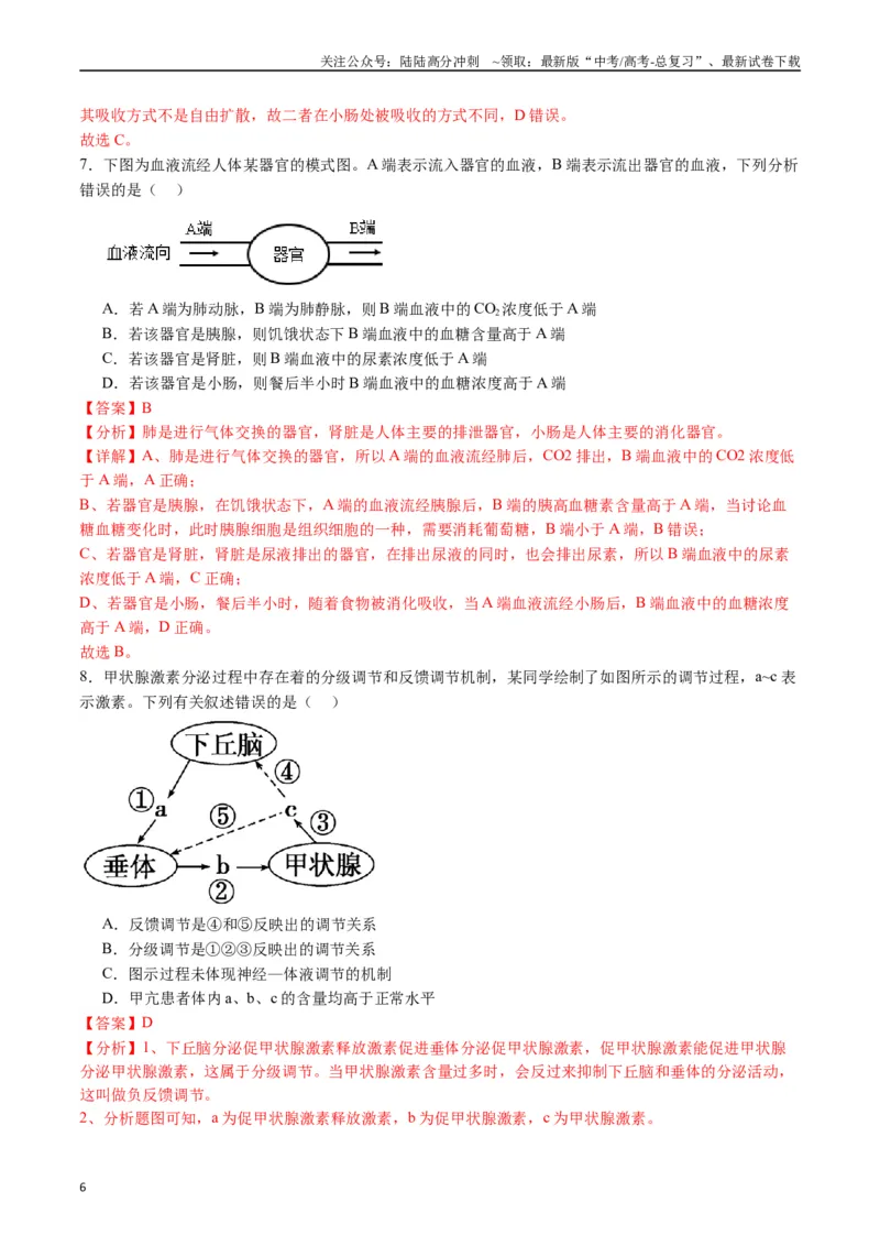 《专题18体液调节（解析版）_06-生物-高考总复习_专项复习_2024年_2024年高考生物经典小题必刷_资料》第6页预览
