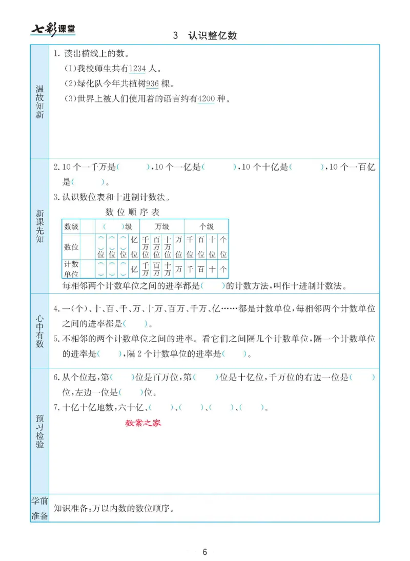 《苏教版四年级下册数学预习卡_小学1-6年级全科全套_1-6年级全科下册_四年级_四年级下数学_数学四下苏教版》第6页预览