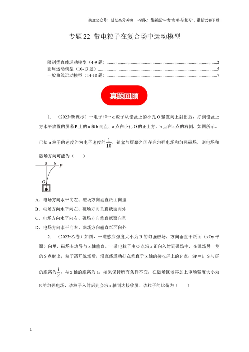 《专题22带电粒子在复合场中运动模型（学生版）_04-物理-高考总复习_专项复习_2025年_2025年高中高考物理模型与方法_资料_5高考常见模型与方法强化练》第1页预览