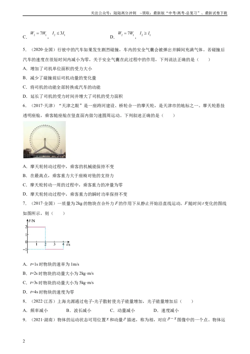 《专题26冲量和动量（学生版）（全国通用）_04-物理-高考总复习_专项复习_2024年_十年（2014-2023）高考物理真题分项汇编（全国通用）》第2页预览