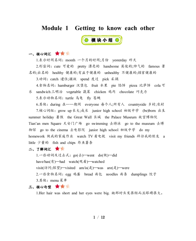 《六年级上册英语素材-Module1-4知识清单牛津上海版（三起）_小学1-6年级全科全套_1-6年级全科上册_六年级_英语_英语沪教版牛津_牛津英语六上知识总结》第1页预览