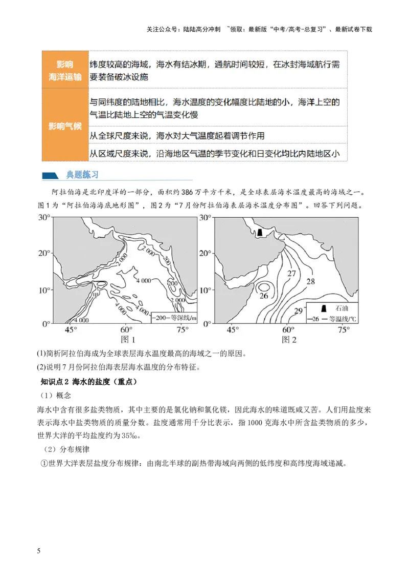 《第11讲海水的性质和海水的运动（讲义）（原卷版）_07-地理-高考总复习_一轮复习_2024年_2024年高考地理一轮复习讲练测（课件+讲义+练习）（新高考）_讲义+练习》第5页预览