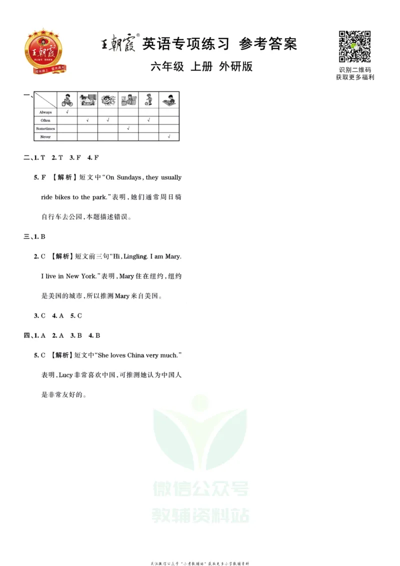 《王朝霞专项练习六年级上册英语外研版_小初高学习资料合集（每天更新）_1~6年级上册王朝霞专项练习_6年级》第2页预览