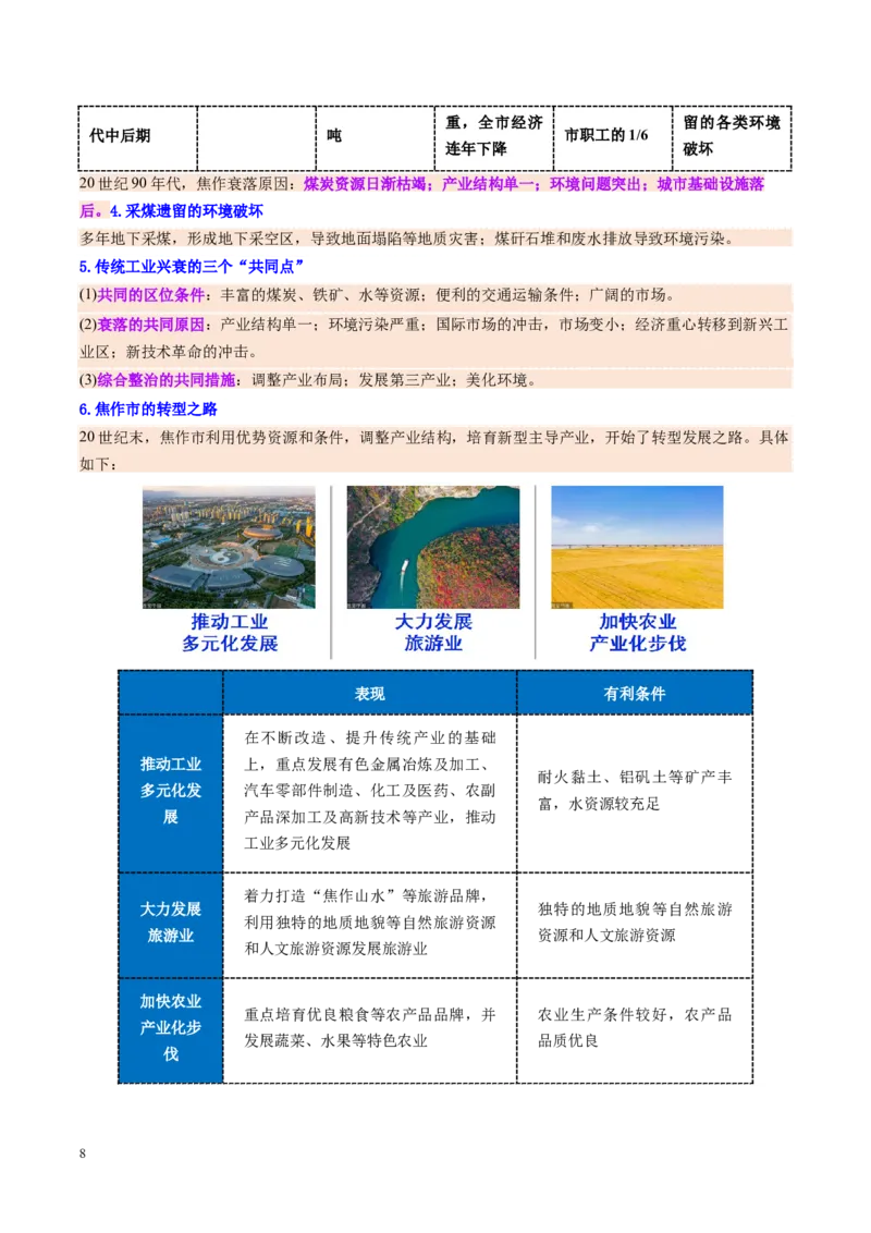 《第32讲资源枯竭型城市的转型发展（复习讲义）（全国通用）（学生版）_07-地理-高考总复习_一轮复习_2026年-地理高考一轮复习_2026年高考地理一轮复习讲义+练习+课件（新教材新高考）-G55》第8页预览