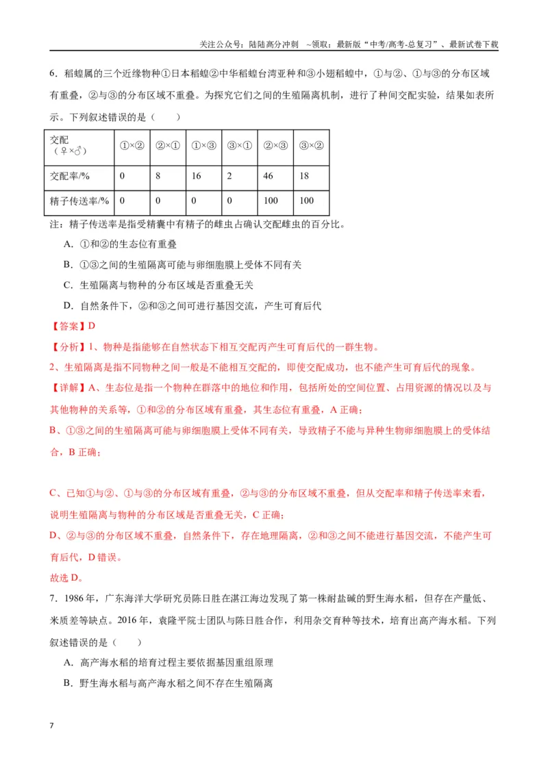 《专题24生物的进化（解析版)_06-生物-高考总复习_一轮复习_2024年_2024年高考生物一轮复习重难点专项突破_资料》第7页预览