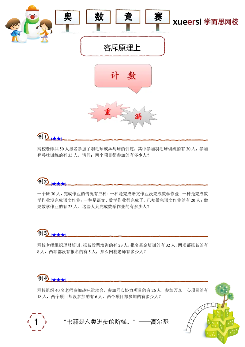 《容斥原理上_小学1-6年级全科全套_2024更新专题_小学奥数专题资料_7、精品课程合集_学而思小学1-6年级奥数竞赛班视频课程285讲_四年级奥数（竞赛班）60讲_第02讲容斥原理上》第1页预览