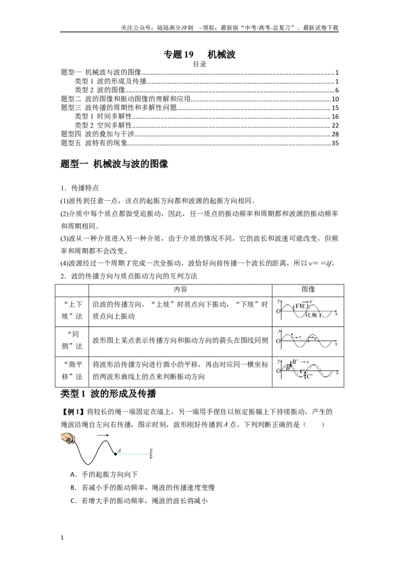 《专题19机械波（学生版）_04-物理-高考总复习_专项复习_2025年_2025年高中高考物理模型与方法_资料_7高考热点题型归类（一轮）》第1页预览