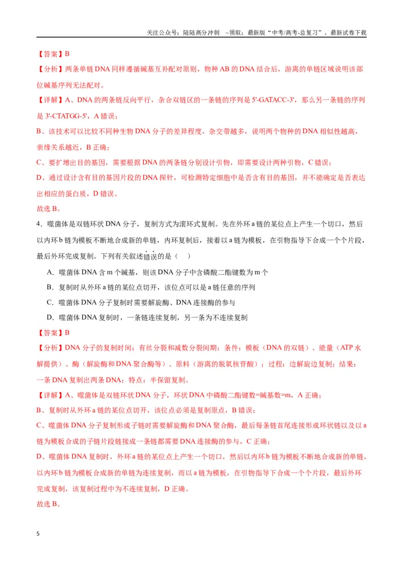 《专题21DNA分子的结构、复制与基因的本质（解析版)_06-生物-高考总复习_一轮复习_2024年_2024年高考生物一轮复习重难点专项突破_资料》第5页预览