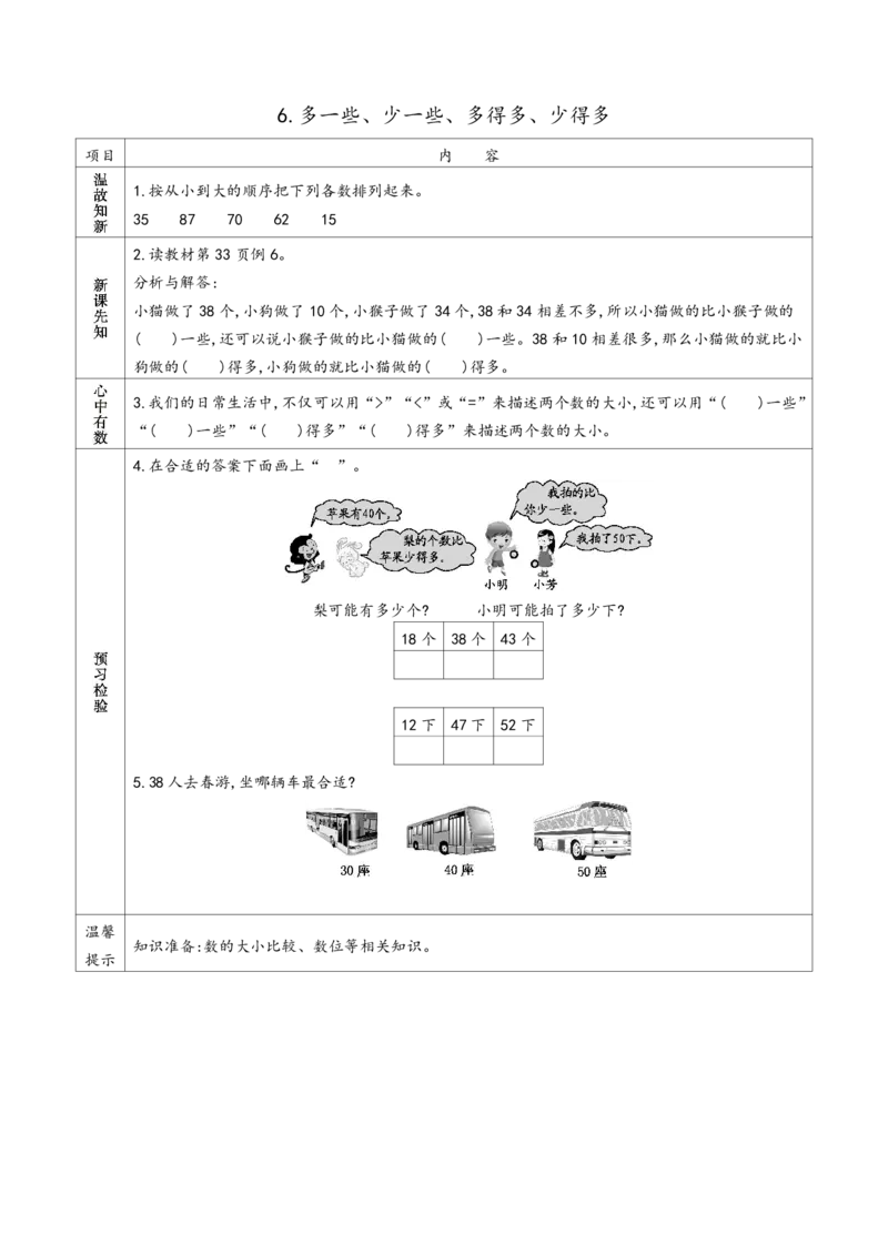 《苏教版一年级下册数学预习单_小学1-6年级全科全套_1-6年级全科下册_一年级_一年级下数学_数学一下苏教版》第10页预览