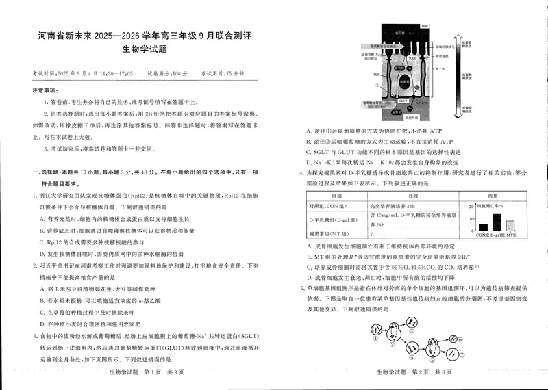 《生物试题卷_2024-2027高三（6-6月题库）_2025年09月试卷_250907河南省新未来2025-2026学年高三年级上学期9月份联合测评（全科）_河南省新未来2025-2026学年高三年级上学期9月份联合测评生物》第1页预览