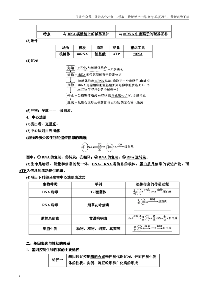 《专题22基因的表达、基因与性状的关系（原卷版)_06-生物-高考总复习_一轮复习_2024年_2024年高考生物一轮复习重难点专项突破_资料》第2页预览