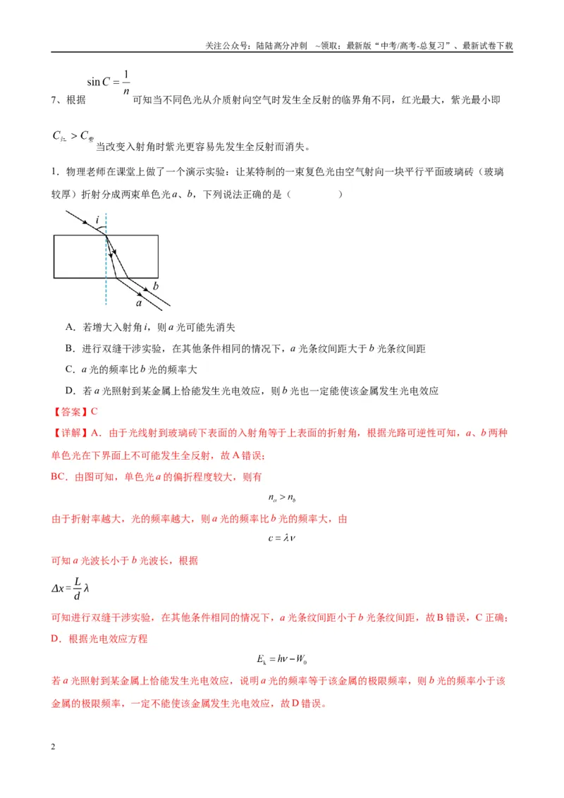 《专题22光学中常见的物理模型（教师版）_04-物理-高考总复习_专项复习_2025年_2025年高考物理热点模型与方法归纳》第2页预览