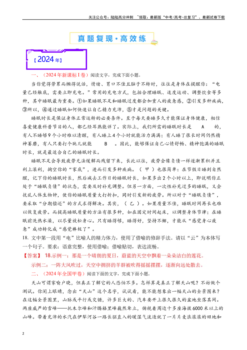 《专题18语言文字运用（手法类）解析版_专项复习_2025年_十年（2015-2024）高考语文真题分类汇编（全国通用）》第2页预览
