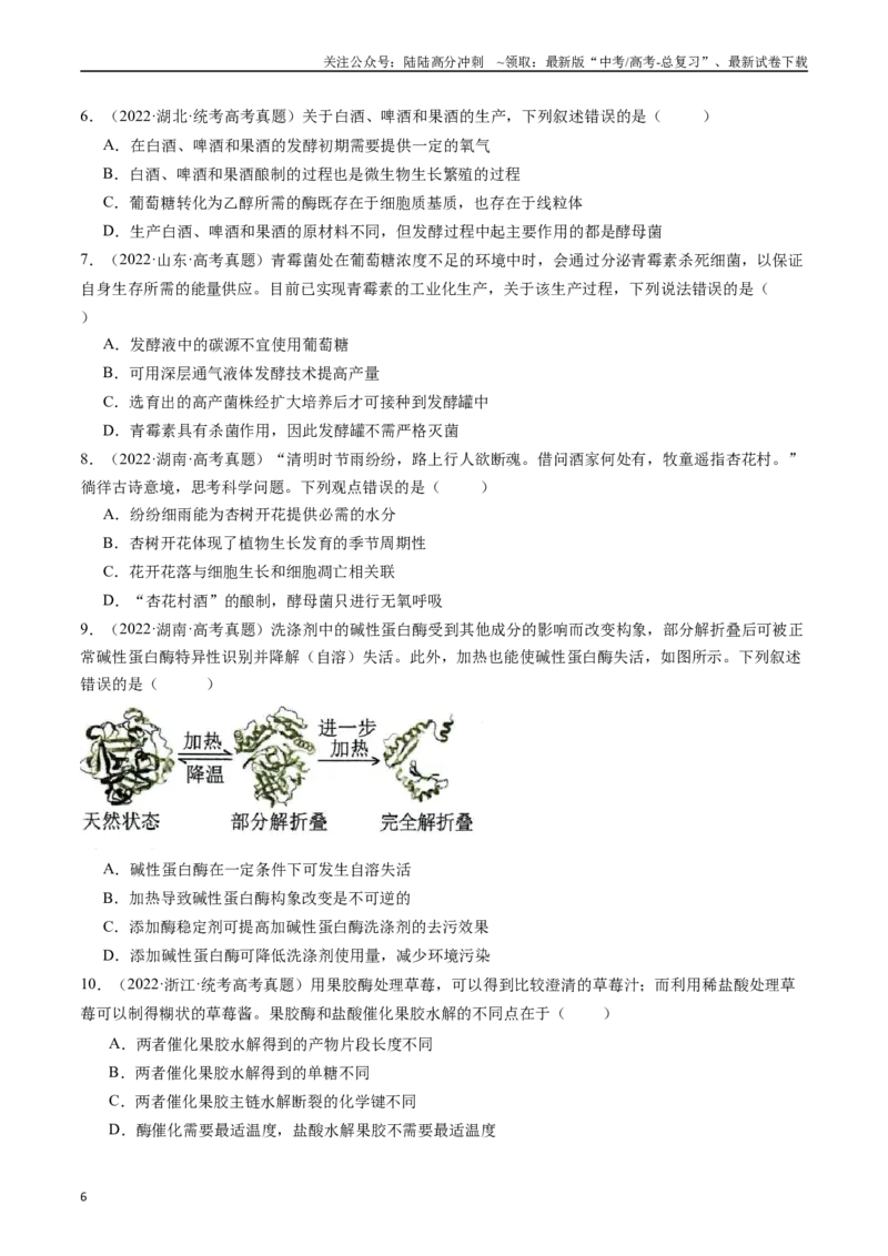 《专题23发酵工程（原卷版）_06-生物-高考总复习_专项复习_2024年_2024年新高考生物复习热点考点真题模拟题必刷题练_资料》第6页预览