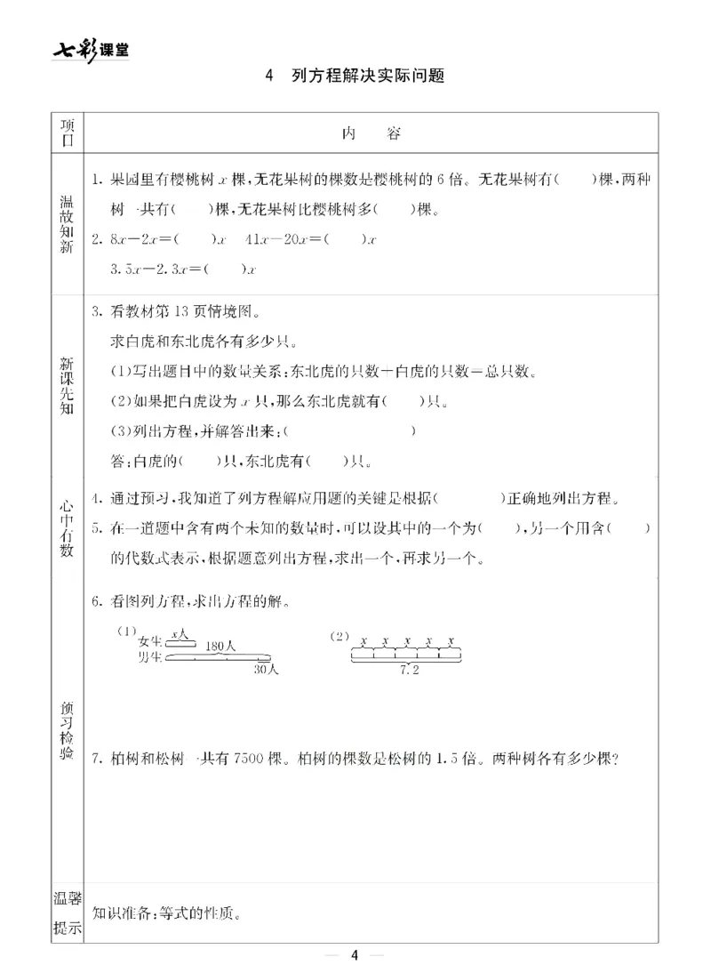《青岛五四版四年级下册数学预习卡_小学1-6年级全科全套_1-6年级全科下册_四年级_四年级下数学_数学四下青岛五四》第4页预览