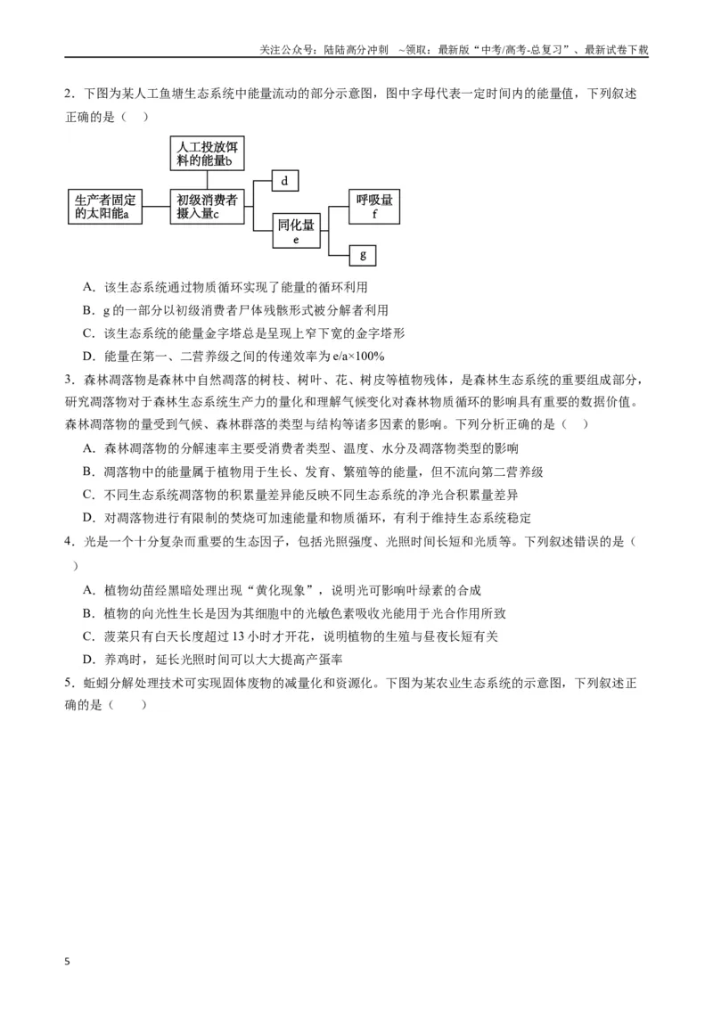 《专题22生态系统和环境保护（原卷版）_06-生物-高考总复习_专项复习_2024年_2024年高考生物经典小题必刷_资料》第5页预览