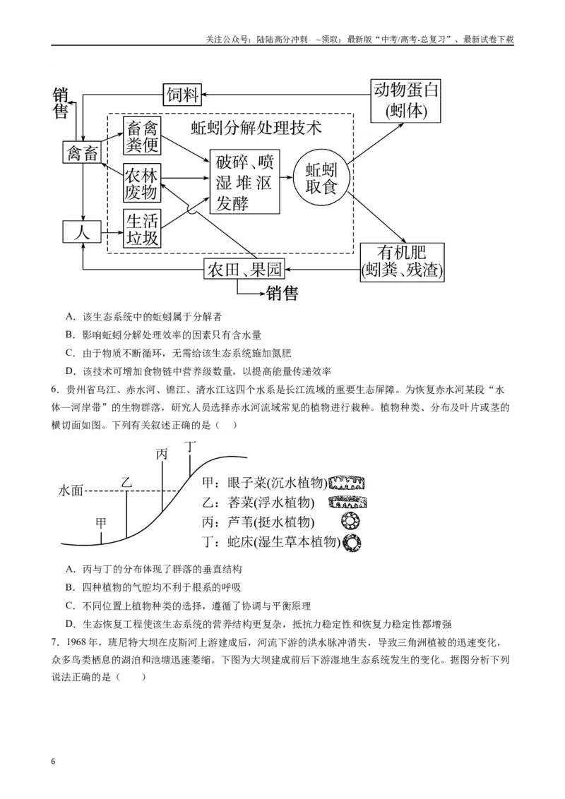 《专题22生态系统和环境保护（原卷版）_06-生物-高考总复习_专项复习_2024年_2024年高考生物经典小题必刷_资料》第6页预览