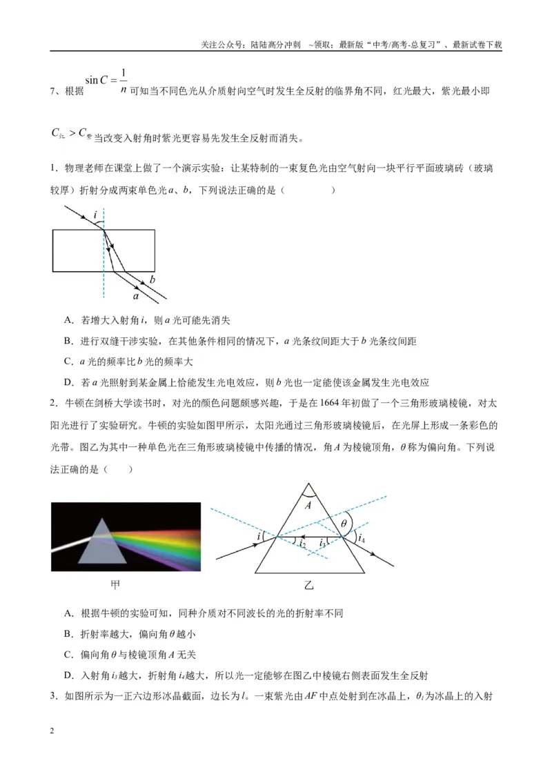 《专题22光学中常见的物理模型（学生版）_04-物理-高考总复习_专项复习_2025年_2025年高中高考物理模型与方法_资料_10高考物理热点模型与方法归纳（一轮）》第2页预览