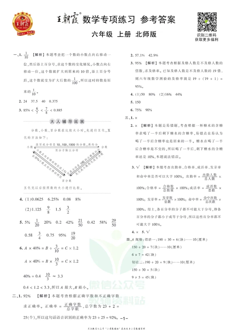 《王朝霞专项练习六年级上册数学北师版_小初高学习资料合集（每天更新）_1~6年级上册王朝霞专项练习_6年级》第3页预览