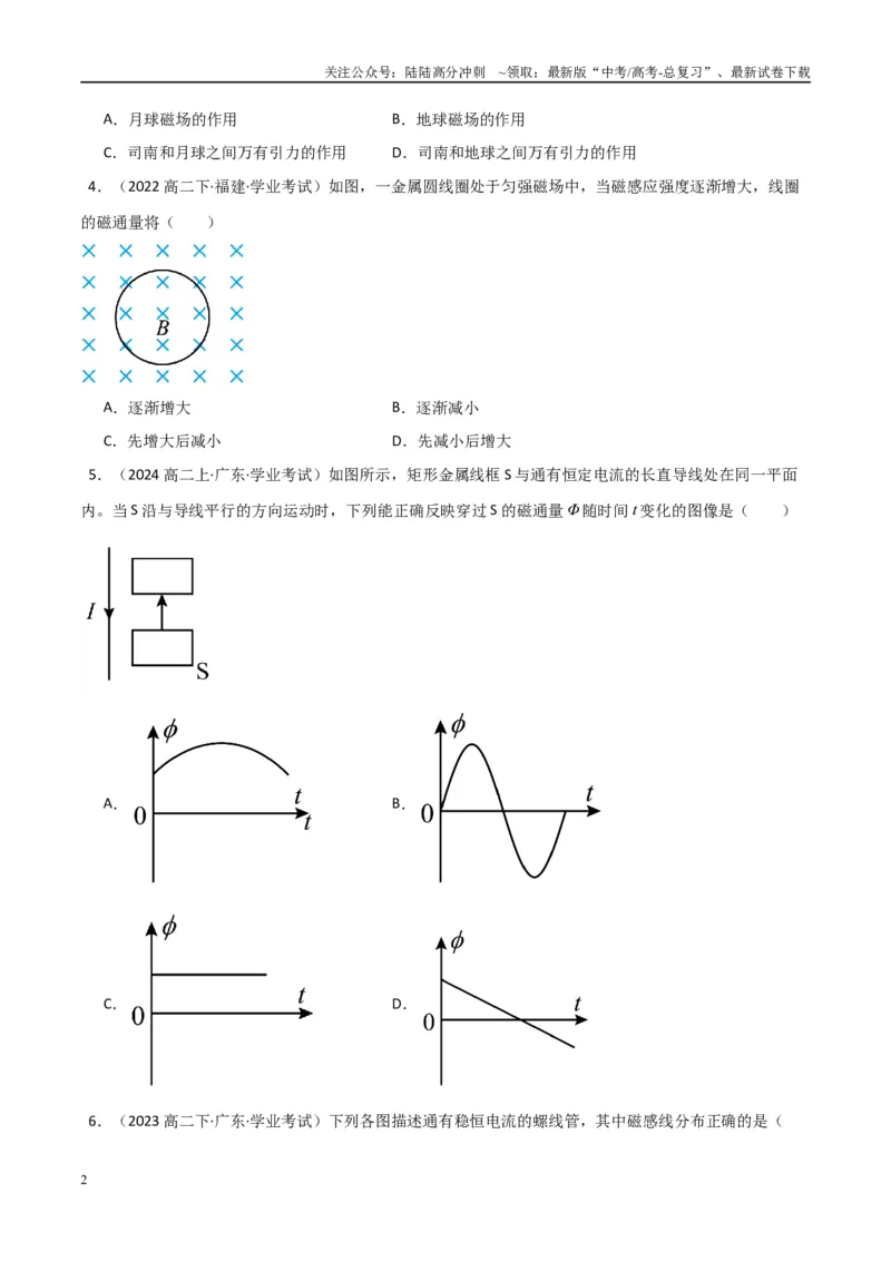 《专题24磁场（学生版）_04-物理-高考总复习_专项复习_2025年_2025年高中学业水平合格考物理真题分类汇编（全国通用）》第2页预览