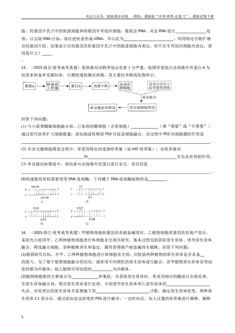 《专题24细胞工程与胚胎工程（学生版）_06-生物-高考总复习_专项复习_2024年_十年（2014-2023）高考生物真题分项汇编（全国通用）》第5页预览
