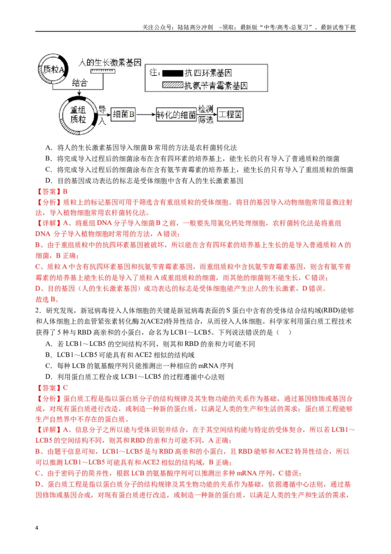 《专题25基因工程（解析版）_06-生物-高考总复习_专项复习_2024年_2024年高考生物经典小题必刷_资料》第4页预览