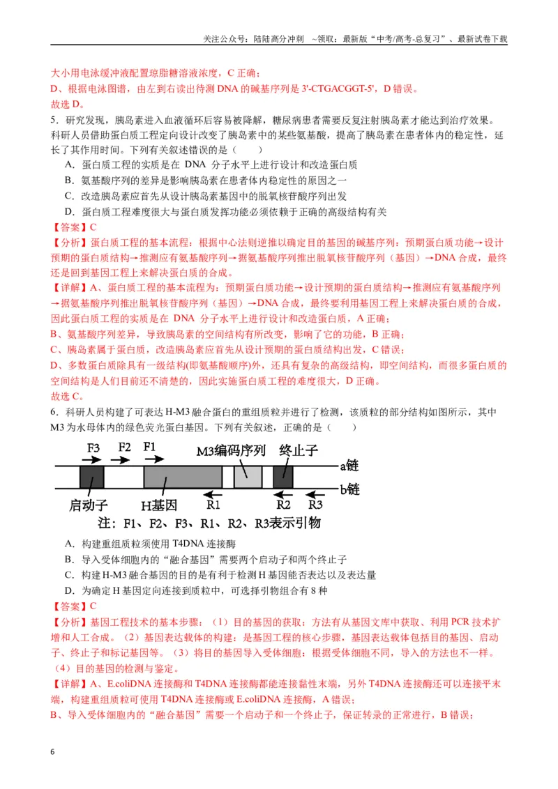 《专题25基因工程（解析版）_06-生物-高考总复习_专项复习_2024年_2024年高考生物经典小题必刷_资料》第6页预览