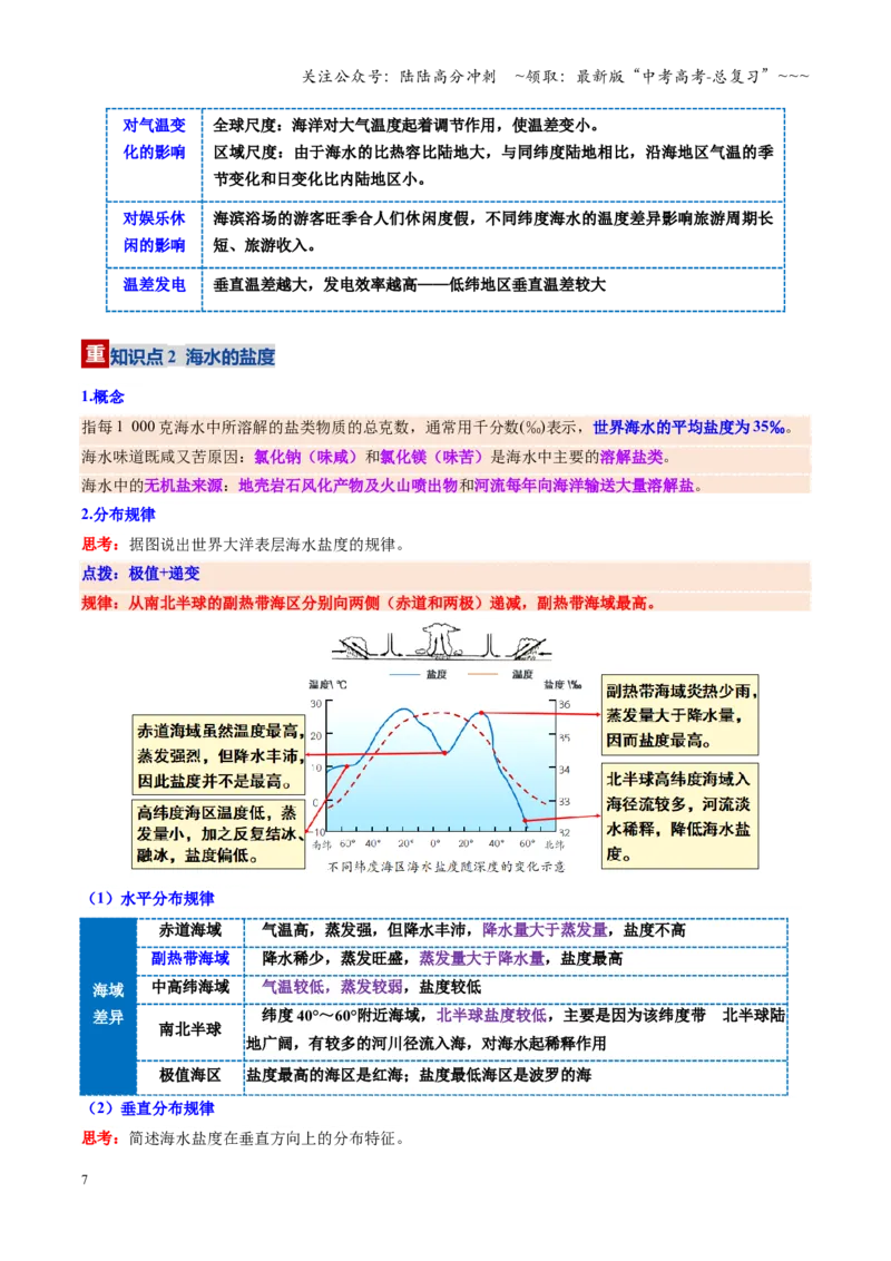 《第11讲海水的性质和运动（复习讲义）（全国通用）（教师版）_07-地理-高考总复习_一轮复习_2026年-地理高考一轮复习_2026年高考地理一轮复习讲义+练习+课件（新教材新高考）-G55_2026版》第7页预览