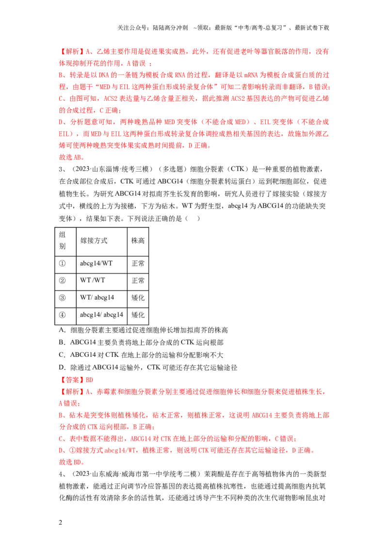 《专题27植物生命活动的调节（精练）（解析版）_06-生物-高考总复习_一轮复习_2024年_2024年高考生物一轮复习串讲精练知识点梳理练习题_精练》第2页预览