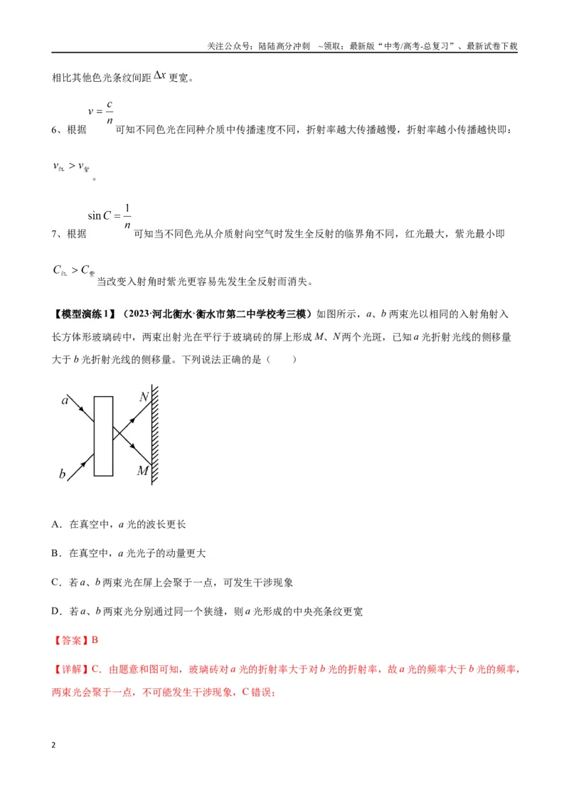 《专题22光学中常见的物理模型(教师版)_04-物理-高考总复习_专项复习_2025年_2025年高考物理模型与方法》第2页预览