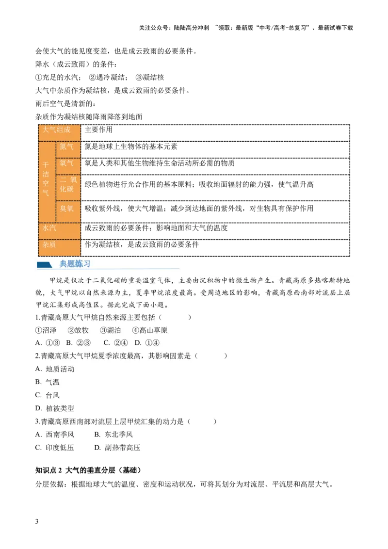《第06讲大气的组成、垂直结构及受热过程（讲义）（原卷版）_07-地理-高考总复习_一轮复习_2024年_2024年高考地理一轮复习讲练测（课件+讲义+练习）（新高考）_讲义+练习》第3页预览