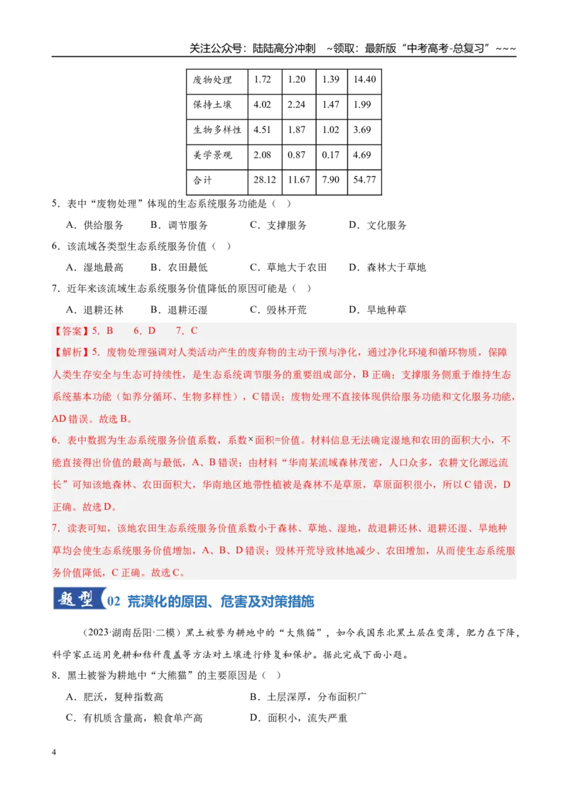 《第28讲生态脆弱区的综合治理（专项训练）（湖南专用）（教师版）_07-地理-高考总复习_一轮复习_2026年-地理高考一轮复习_2026年高考地理一轮课件+讲义+练习（湖南专用）-G331》第4页预览