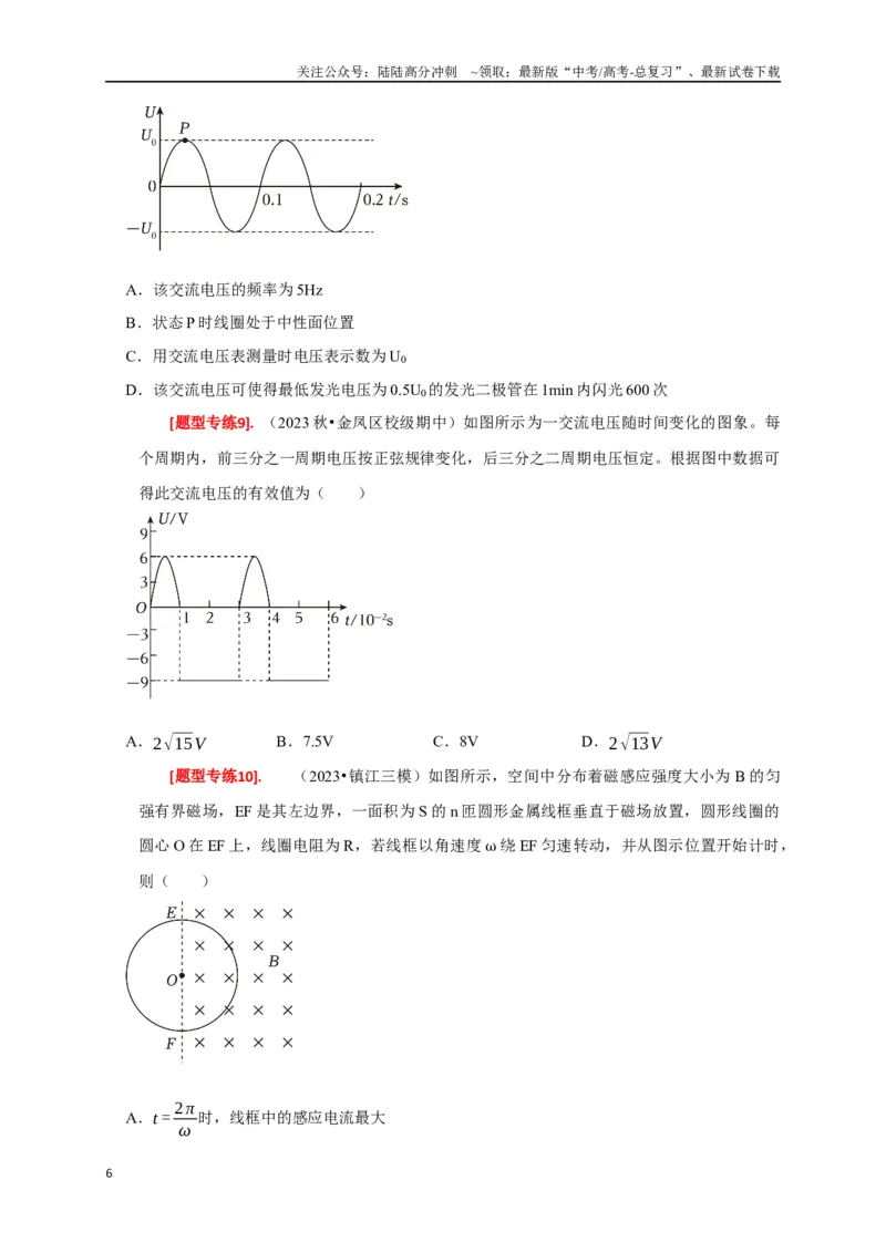 《专题26交流电的产生及描述（原卷版）_04-物理-高考总复习_专项复习_2024年_2024高考物理热点知识清单题型讲练高考复习全国通用_资料》第6页预览