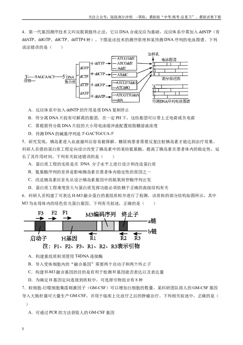 《专题25基因工程（原卷版）_06-生物-高考总复习_专项复习_2024年_2024年高考生物经典小题必刷_资料》第5页预览
