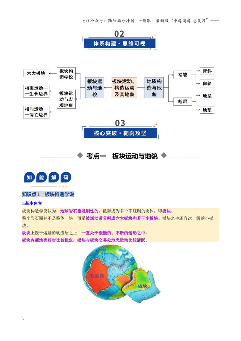 《第14讲板块运动、构造运动及其地貌（复习讲义）（全国通用）（教师版）_07-地理-高考总复习_一轮复习_2026年-地理高考一轮复习_2026版_专题05地表形态的塑造》第3页预览