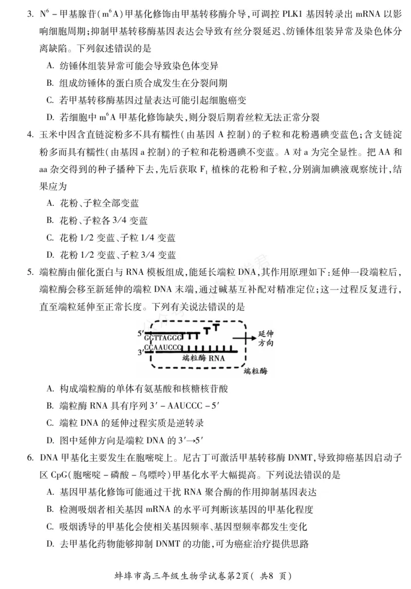 《生物安徽省蚌埠市2025-2026学年高三上学期调研性监测_副本_小初高学习资料合集（每天更新）_安徽调研监测2026届安徽省蚌埠市高三上学期调研性监测全科》第2页预览