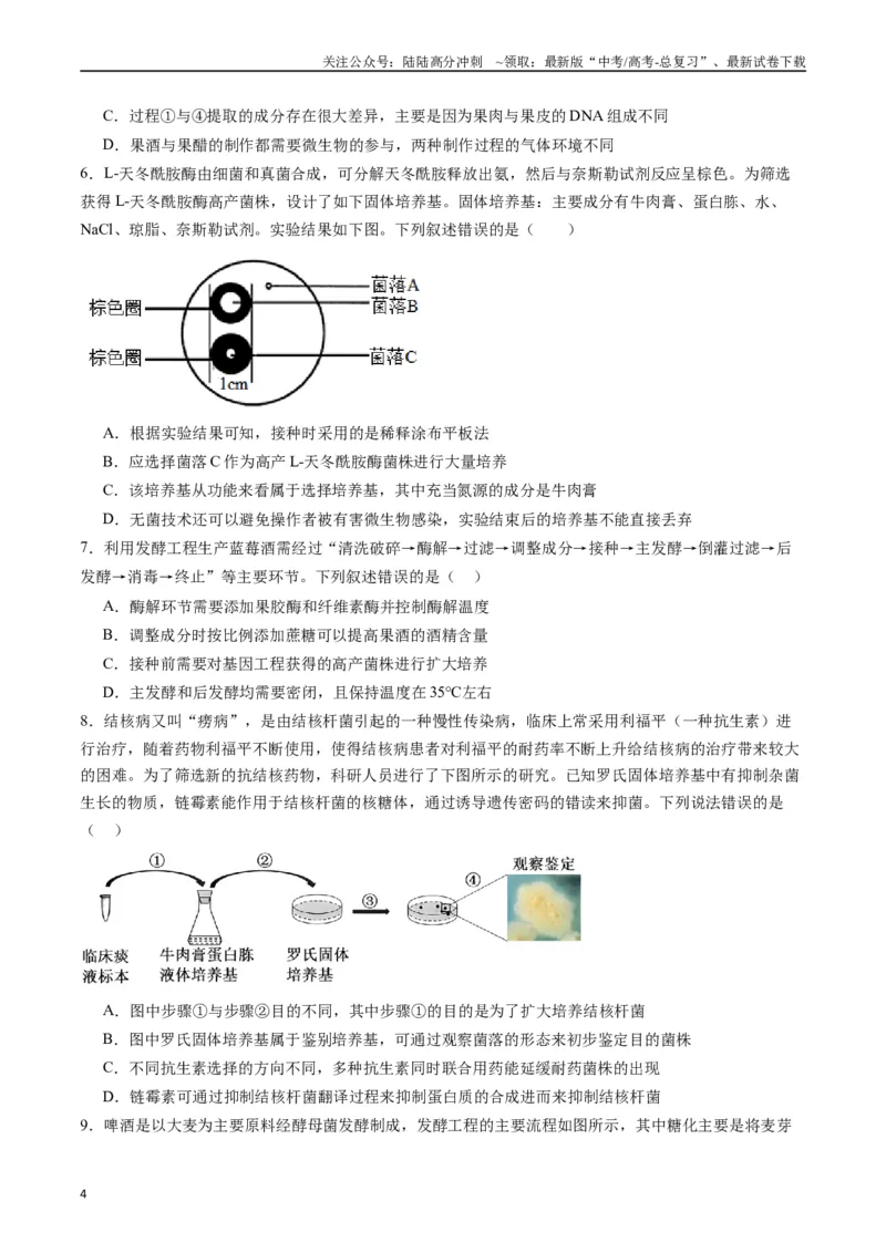 《专题23发酵工程（原卷版）_06-生物-高考总复习_专项复习_2024年_2024年高考生物经典小题必刷_资料》第4页预览