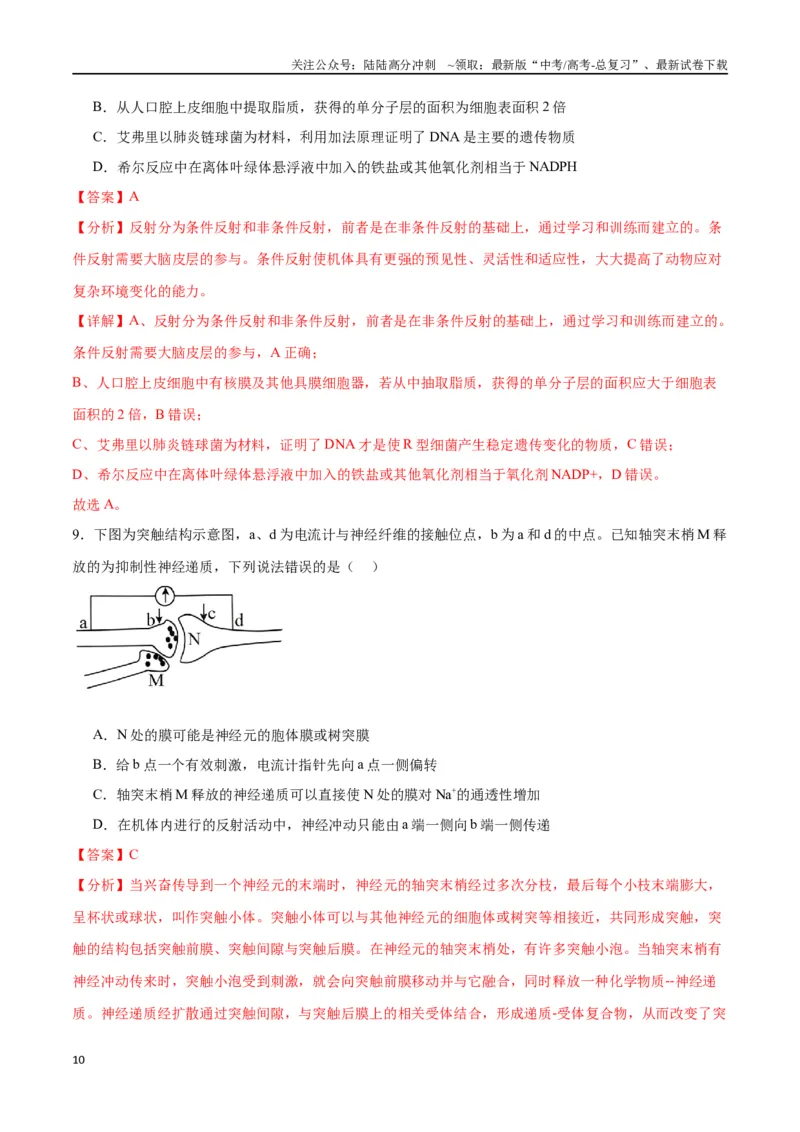 《专题26神经调节（解析版)_06-生物-高考总复习_一轮复习_2024年_2024年高考生物一轮复习重难点专项突破_资料》第10页预览