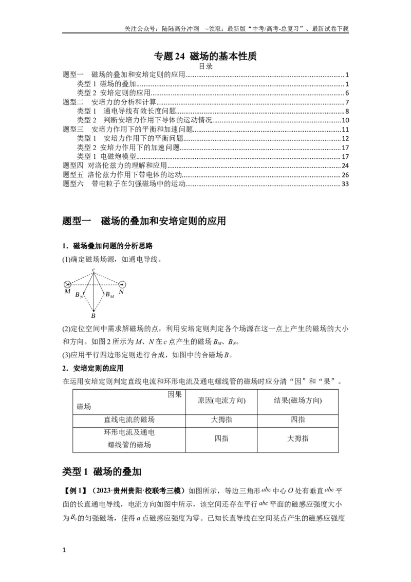 《专题24磁场的基本性质（原卷版）_04-物理-高考总复习_一轮复习_2024年_2024年高考物理一轮复习热点题型归类训练重点提升_2023版》第1页预览