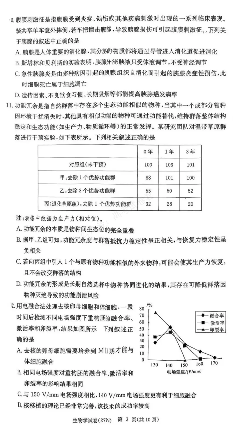 《（27N）生物_小初高学习资料合集（每天更新）_湖南入学摸底炎德·英才名校联考联合体2027届新高三入学摸底考试全科》第3页预览