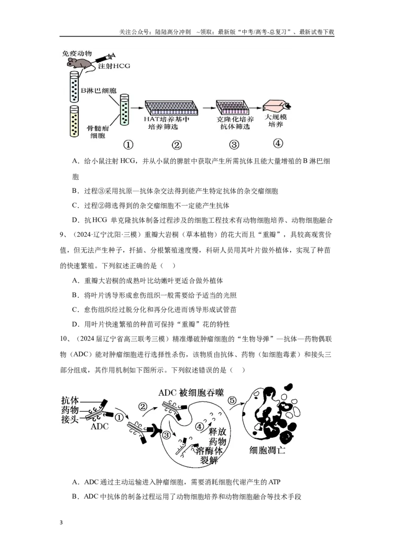 《专题19细胞工程(含胚胎工程)（原卷版）_06-生物-高考总复习_专项复习_2025年_2024年高考三模试题分类汇编生物2新高考通用》第3页预览