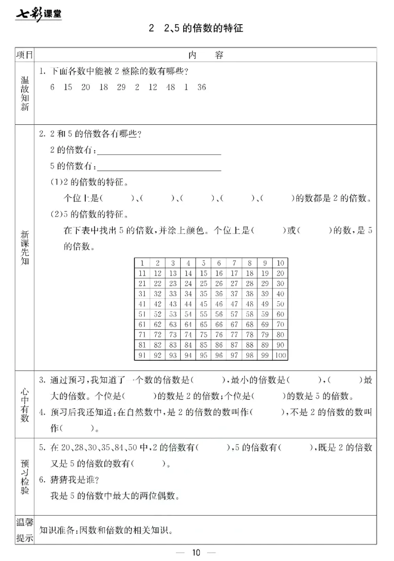 《北京课改版五年级下册数学预习卡_小学1-6年级全科全套_1-6年级全科下册_五年级_其他补充资料_语数英预习资料》第10页预览