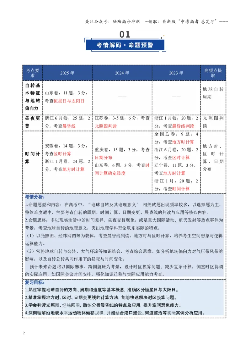 《第04讲地球的自转及其地理意义（复习讲义）（全国通用）（学生版）_07-地理-高考总复习_一轮复习_2026年-地理高考一轮复习_2026年高考地理一轮复习讲义+练习+课件（新教材新高考）-G55》第2页预览