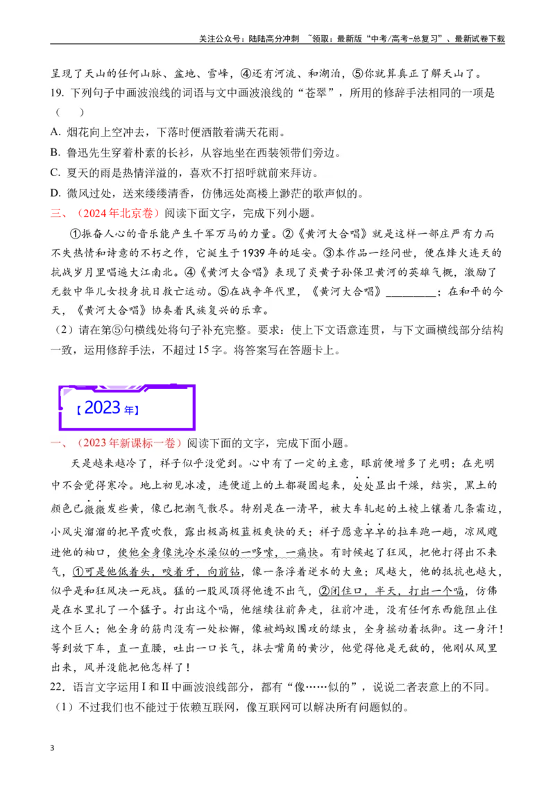 《专题18语言文字运用（手法类）原卷版_专项复习_2025年_十年（2015-2024）高考语文真题分类汇编（全国通用）》第3页预览