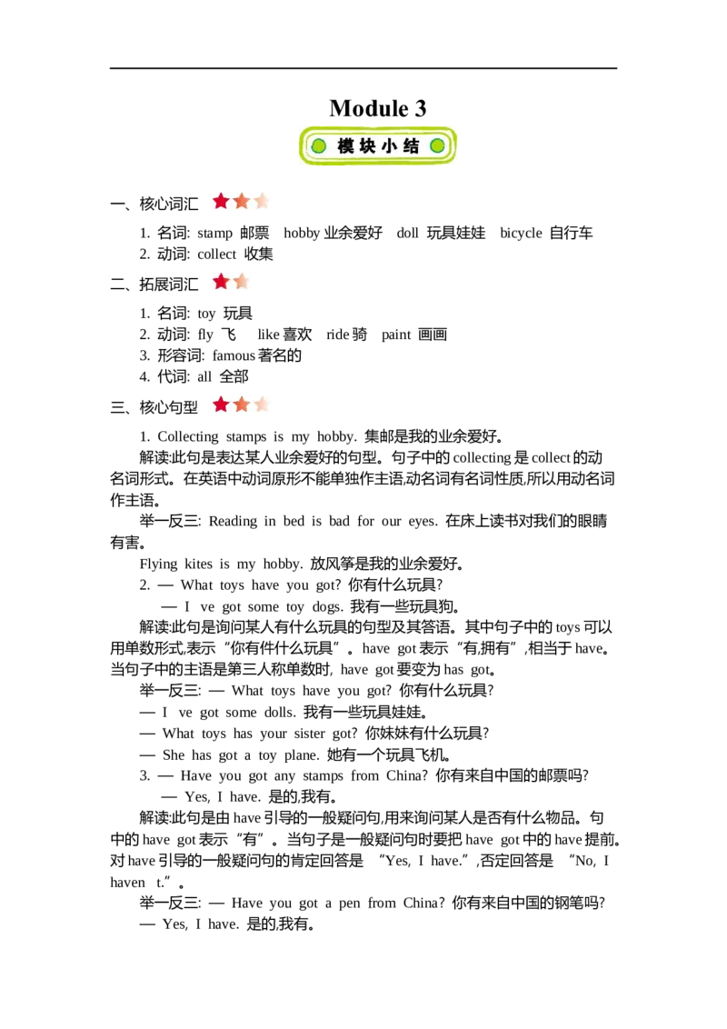 《六(上)外研Module3知识清单_小学1-6年级全科全套_1-6年级全科上册_六年级_英语_英语外研三起_外研三起英语六上知识总结》第1页预览