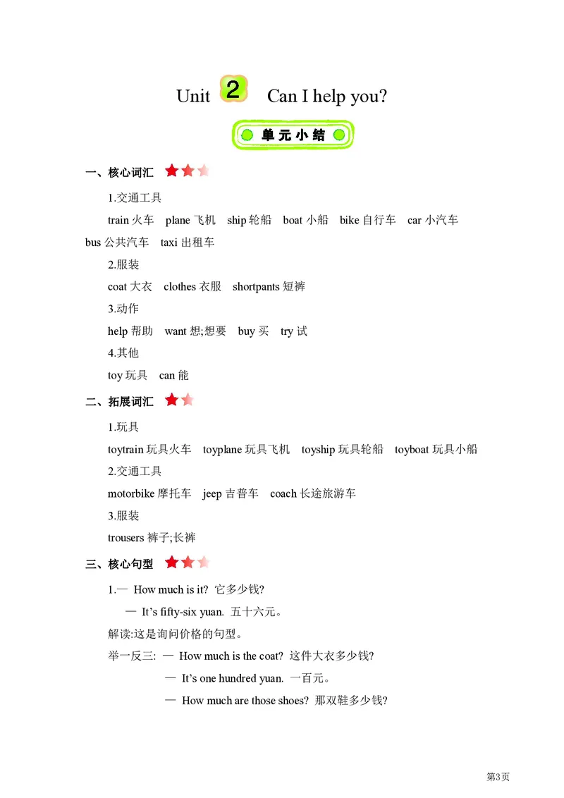 《人教精通版英语五年级单元要点汇总_小学1-6年级全科全套_1-6年级全科下册_五年级_五年级下英语_英语各版本知识点》第2页预览
